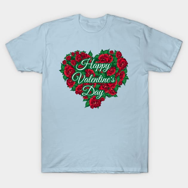 happy valentine day roses heart T-Shirt by Mako Design 